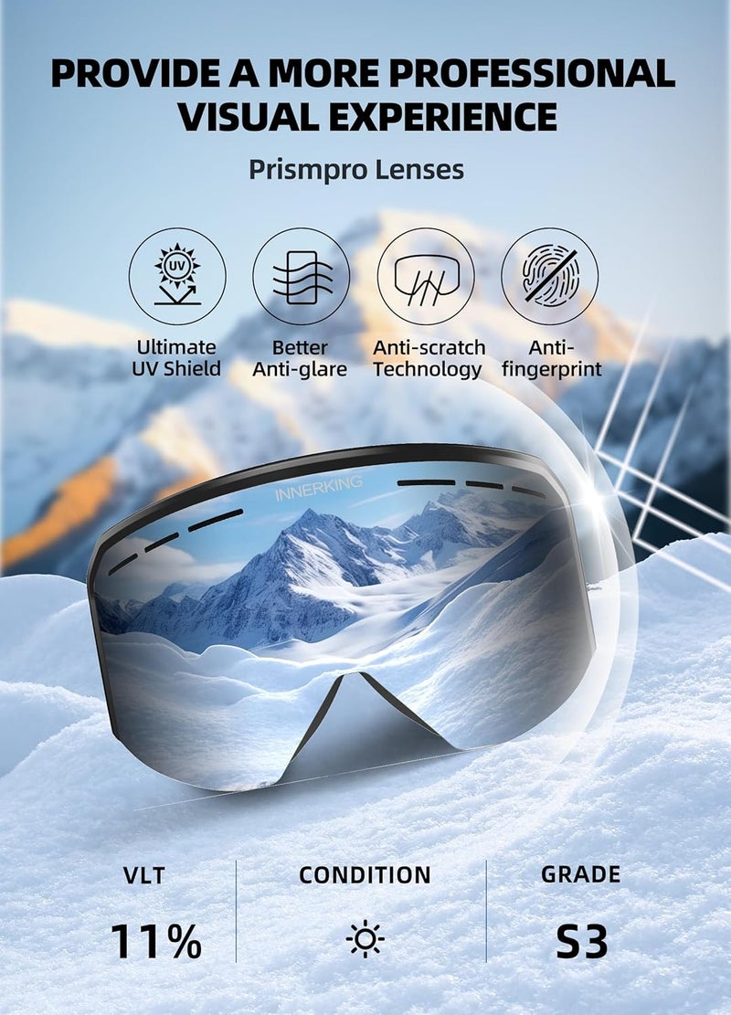 Innerking Ski/Snowboard Goggles OTG for Men Women & Youth - Over Glasses Snow Sports Goggles Anti Fog 100% UV400 Protection - Image 4